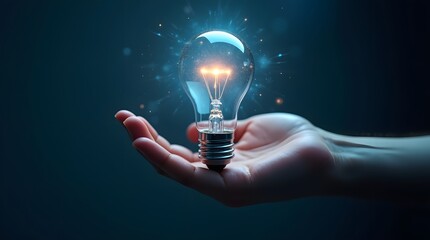 AI, Machine learning, Hand holding light bulb with virtual Artificial Intelligence and virtual digital brain. AI Technology.Science and artificial intelligence technology, innovation for futuristic