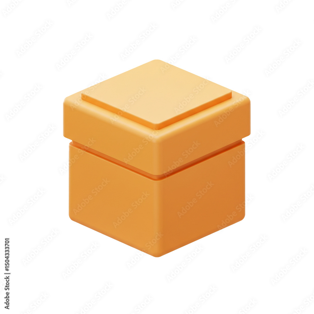 Poster minimalist 3d render of a tangerine-colored two-tiered cube structure on a pure white backdrop for v
