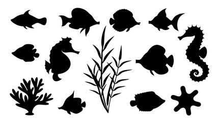 Black silhouette of marine life.