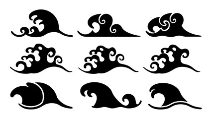 Naklejka premium Set of sea wave silhouette isolated on white background.