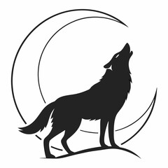 Single-Line Wolf Howling Silhouette with Crescent Moon – Minimalist 0.8pt Stroke Vector on White