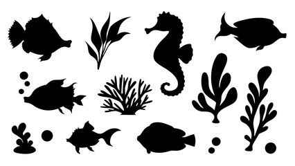 Black silhouette of marine life.