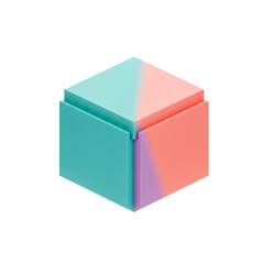 Fototapeta premium Minimalist 3D cube composition showcasing blended color gradients and precise geometric design against a pristine white backdrop creates a clean aesthetic