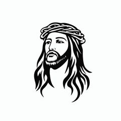 Jesus Christ with crown of thorns vector graphic silhouette