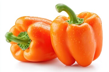 Two fresh, vibrant orange bell peppers