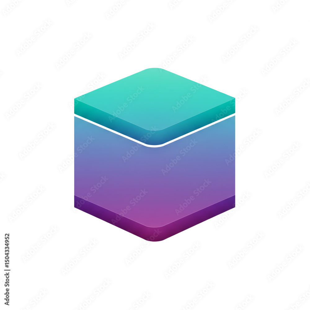 Poster geometric cube design featuring teal and violet gradient tones with a soft, layered effect creating 