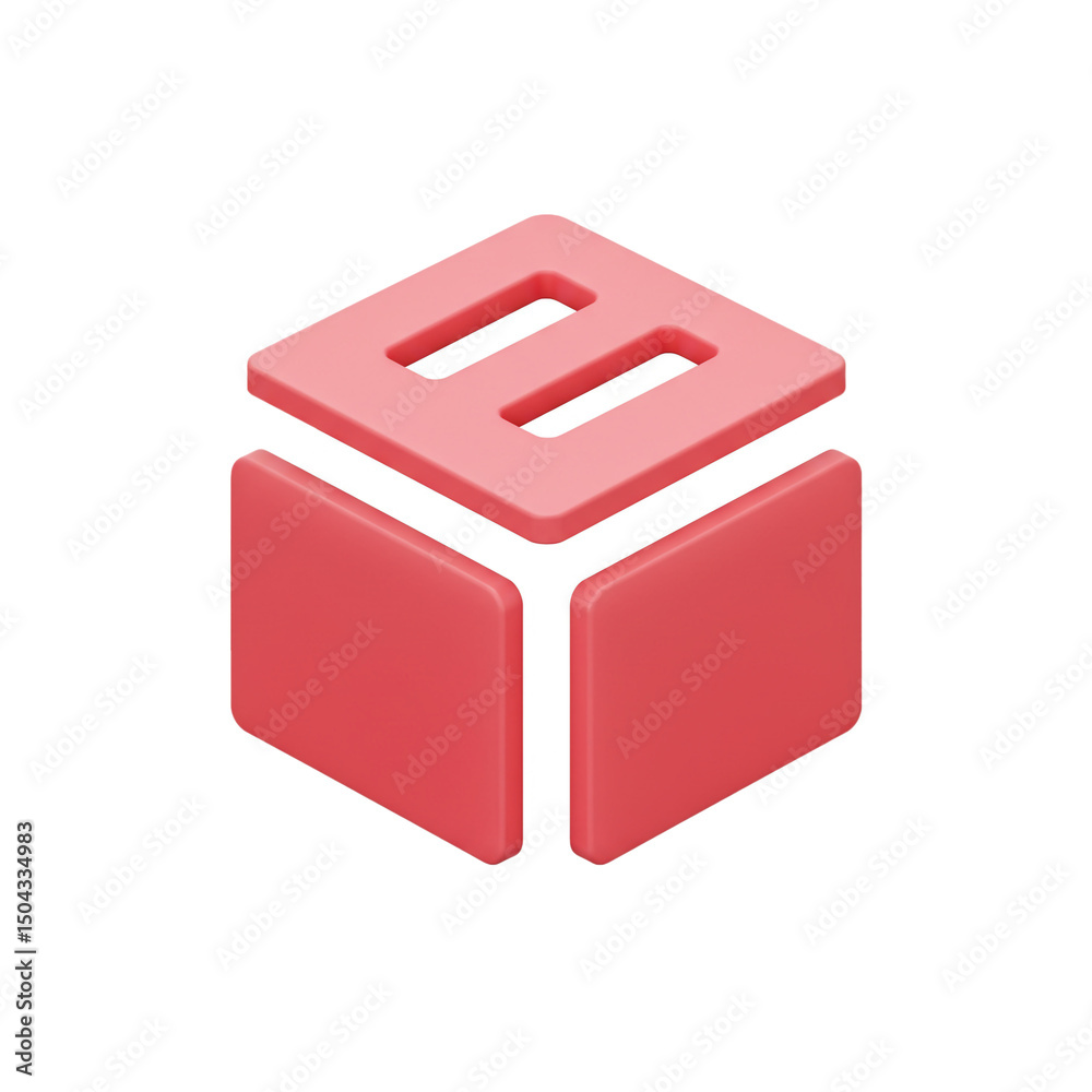 Poster modern pink 3d cube design with parallel lines symbol, representing technological solutions, data ar