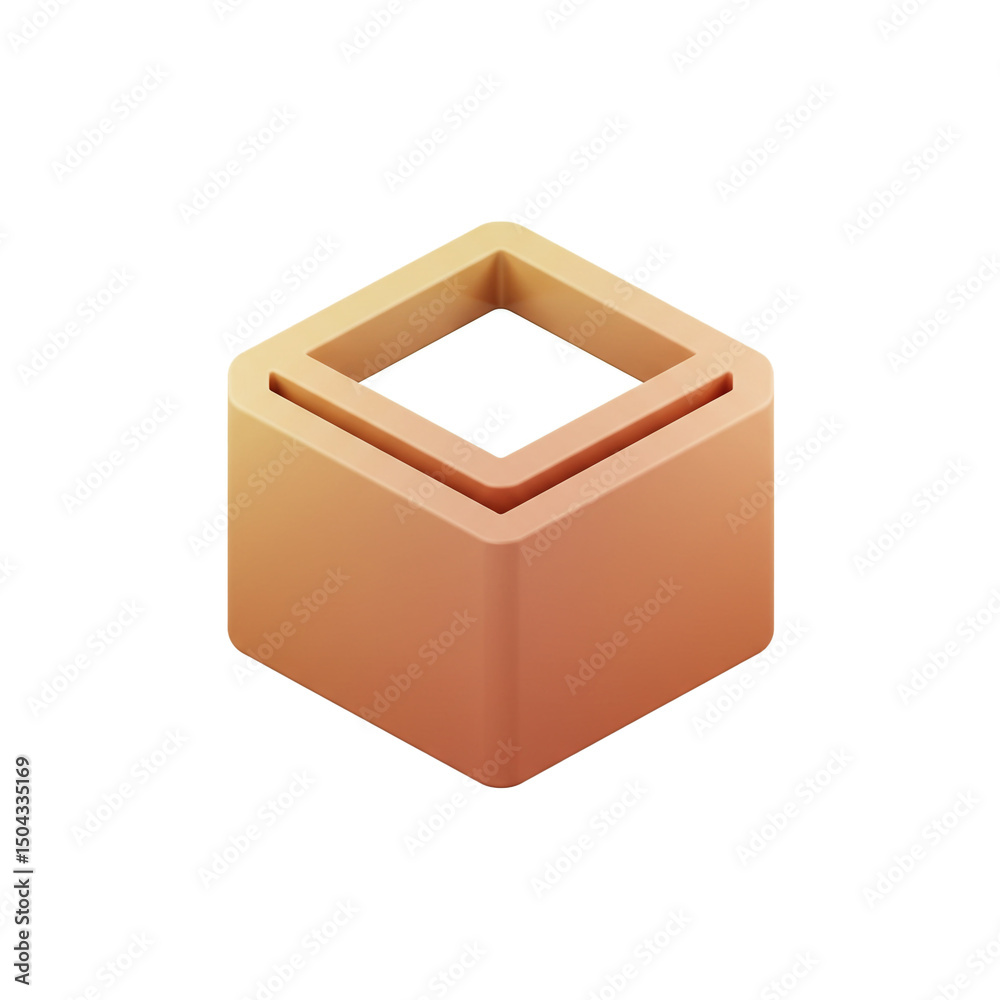 Poster isometric rendering of a gradient cube design with an open center, perfect for minimalistic designs 