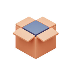 Minimalist Open Shipping Box 3D Render with Blue Interior on White Backdrop showcasing Delivery Concepts and Package Unveiling