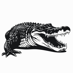 Striking alligator roaring wildly with its mouth open in fierce silhouette