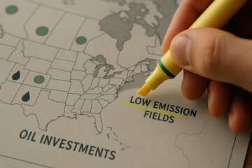 Highlighting Low Emission Fields on Map with Yellow Marker for Environmental Awareness and Planning