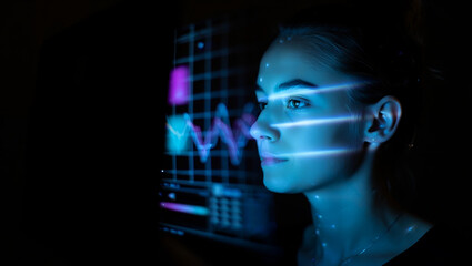 young woman with virtual screen