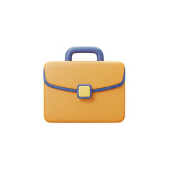 Minimalist 3D render of a sleek, amber-colored briefcase, adorned with blue accents, symbolizing professional endeavors and office essentials, isolated on a plain background