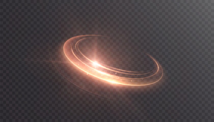 Vibrant orange light swirl with shimmering particles on a transparent background. Elegant glowing arc for sci-fi visuals, digital motion effects or creative overlays.