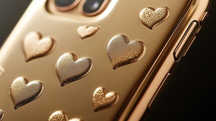 Fototapeta premium Metallic gold case with embossed heart emojis
