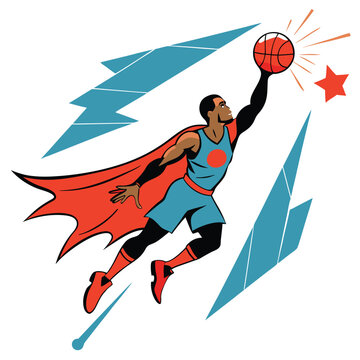 Fototapeta Superhero Basketball Player Dynamic Illustration of a High-Flying Dunk