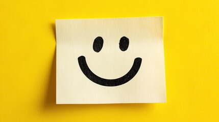 Simple sticky note with hand drawn smiling face positivity and cheerful message on bright background