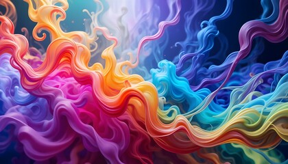 Fototapeta premium colorful ink liquid waves in rainbow colors wide wallpaper background