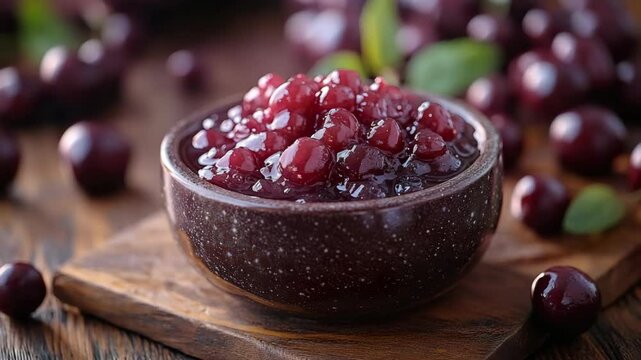 Soothing Cran Bowl on Wooden Cutting Board