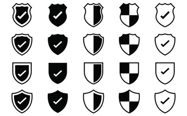 Shield check mark icon ..Collection of shield icon set vector isolated on white background.set of shields. Basic shield vector. Defense symbol. Security sign. Safe guard vector illustration.
