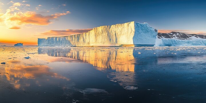 Riflesso di iceberg al tramonto artico