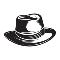 A black and white illustration of a fedora hat.