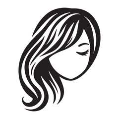 A woman with flowing wavy hair, illustrated in a simple black and white style.