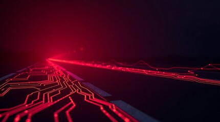 Futuristic Neon Highway Under Night Sky – Glowing Cyber Road with Pink and Blue Light Trails and Moonlit Background