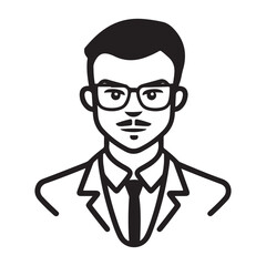 A man in a suit and glasses, illustrated in a simple black and white style.