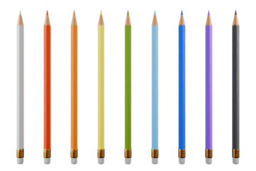Multicolored pencils in a row on an isolated background. 3d rendering
