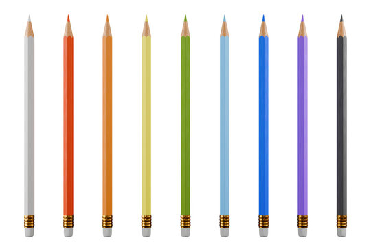 Multicolored pencils in a row on an isolated background. 3d rendering