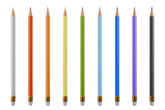 Multicolored pencils in a row on an isolated background. 3d rendering