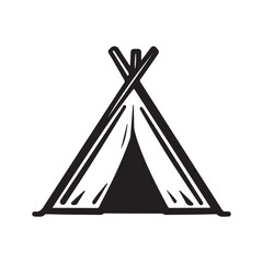 A simple black illustration of a teepee tent. © Sahabat