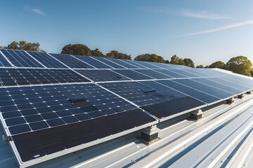 Solar panels installed on a roof generating renewable energy for eco friendly power