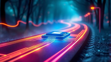 Futuristic Neon Tunnel - Cyberpunk Synthwave Perspective Background