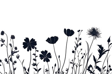 Naklejka premium Silhouette Wildflowers, Elegant Floral Stems, Botanical Outlines on White Background, Nature Art