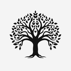 Fototapeta premium Tree of life black silhouette vector illustration nature design symbol icon graphic art element drawing 100