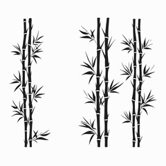 Naklejka premium Bamboo stalks black and white illustration zen design asian nature oriental plant stems leaves decoration 100 silhouette