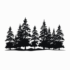 Fototapeta premium Silhouette trees forest pine trees landscape nature woods evergreen black and white design illustration