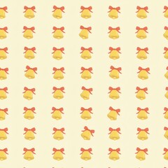 Minimalist Seamless Christmas Bell Pattern Tiny Yellow Bells with Red Bows on Cream Pastel Background Digital Art creative Design Vector