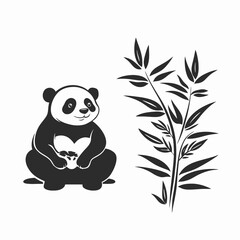 Panda bamboo bear animal wildlife nature illustration chinese asia mammal cute forest vector art design drawing silhouette