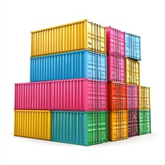 Obraz premium Cargo Containers Blank Mockup with logo and copy space isolated on white background. Shipping Containers Mockup. Industrial Cargo Box. Freight Container. Cargo Containers isolated on white.