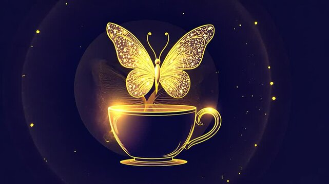Golden butterfly and teacup