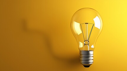Glowing Yellow Light Bulb on a Solid Yellow Background