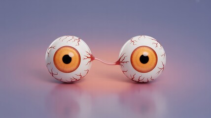 Surreal Two Eyeballs Connected by Vein on a Gradient Background Still Life