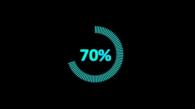 70% animated pie chart video on black background &ndash; half circle segment animation, minimal circular info graphic, percentage data visualization, modern graph design.