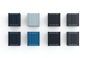 Cargo Containers Blank Mockup with logo and copy space isolated on white background. Shipping Containers Mockup. Industrial Cargo Box. Freight Container. Cargo Containers isolated on white.