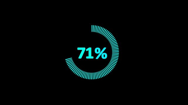 71% animated pie chart video on black background &ndash; half circle segment animation, minimal circular info graphic, percentage data visualization, modern graph design.