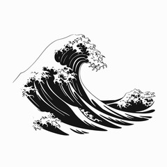 Fototapeta premium Wave ocean sea water nature art drawing illustration tsunami japanese black white design graphic style ink