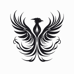 Fototapeta premium Phoenix bird tattoo design black and white art wings mythical creature rebirth fire symbol logo illustration graphic